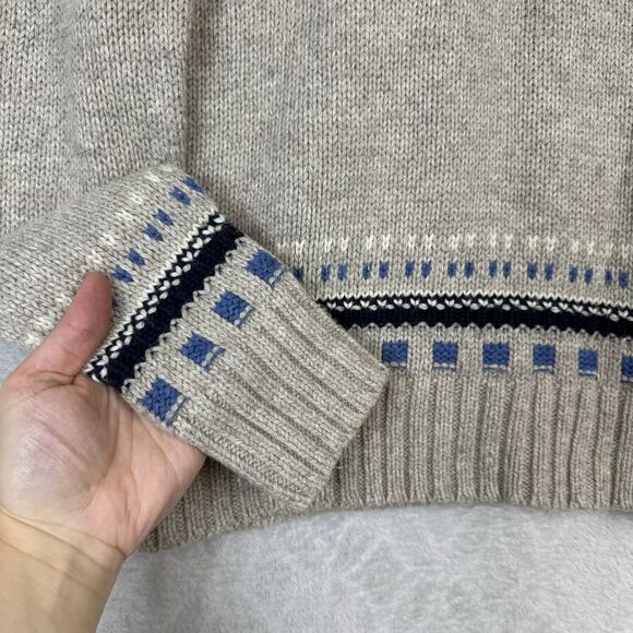 American Eagle Fair Isle Sweater Mens Medium Gray Blue Nordic Shawl Collar Knit - Picture 3 of 11